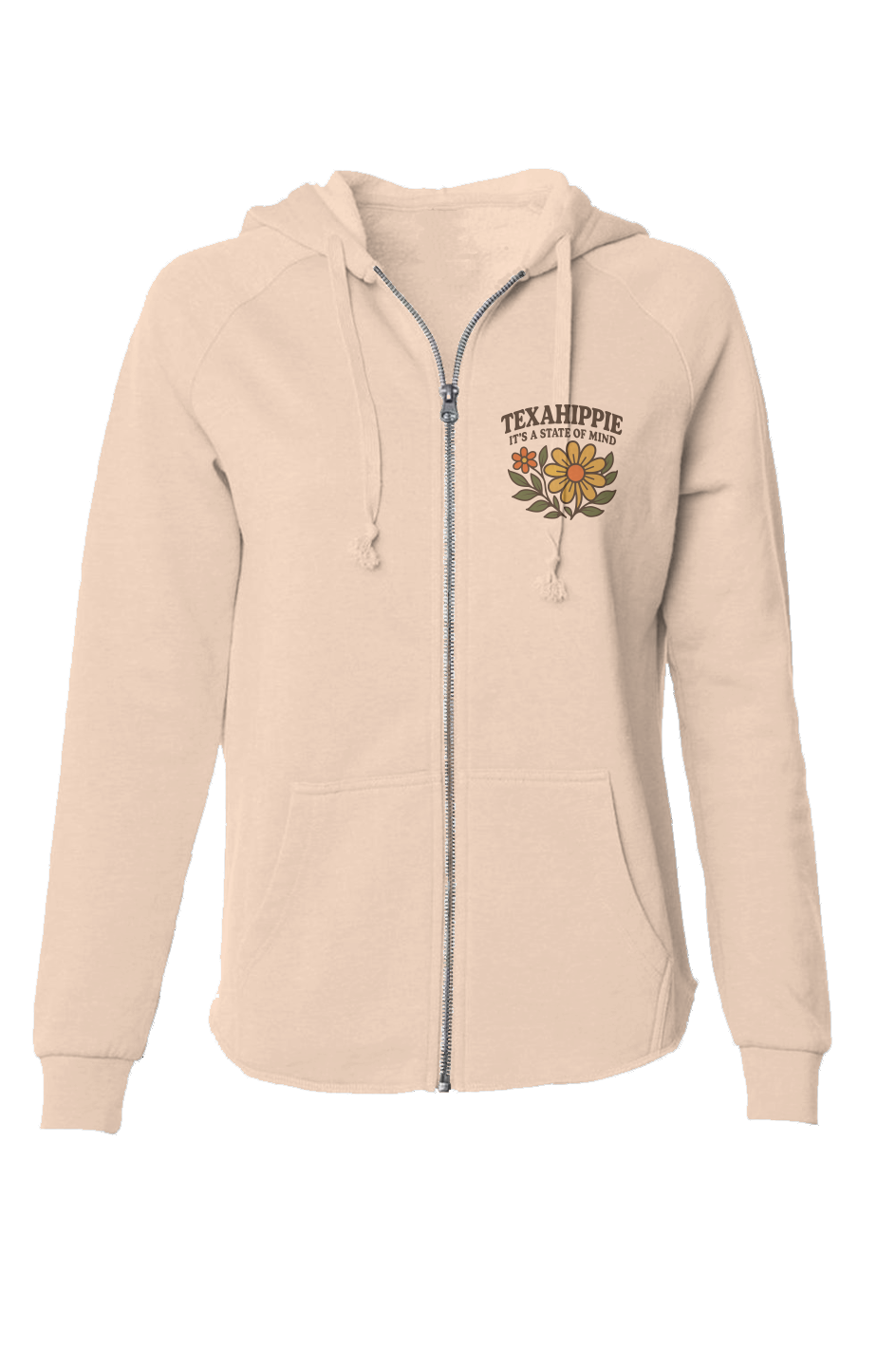 Texahippie Flower Bloom Womens Lightweight Wash Zip Hoodie